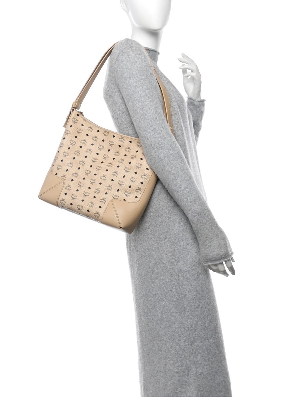 MCM Aren Visetos Medium Klara Hobo Bag Beige - Picture 6 of 9